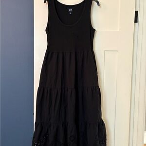 GAP Black Mixed Media Midi Sundress with Eyelet Detail